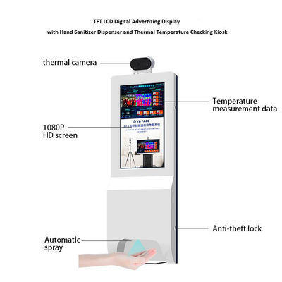 Affichage de la publicité de TFT LCD Digital avec le distributeur d'aseptisant de main et la température thermique vérifiant le kiosque